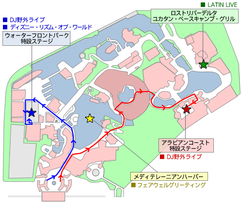 東京ディズニーシー・クラブナイト ベイサイド・ビート MAP ＆ 各会場最短ルート